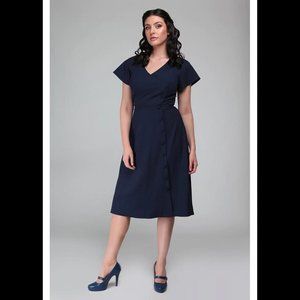 NWT Collectif navy Cherilynn Plain Swing Dress XS UK 8